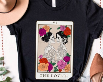 The Lovers Skeletons, Sapphic Shirt, Tarot Shirt, Wlw Clothing, Vintage Lesbian Shirt, LGBTQ Gifts, Lesbian Flag Top, Pride Clothing