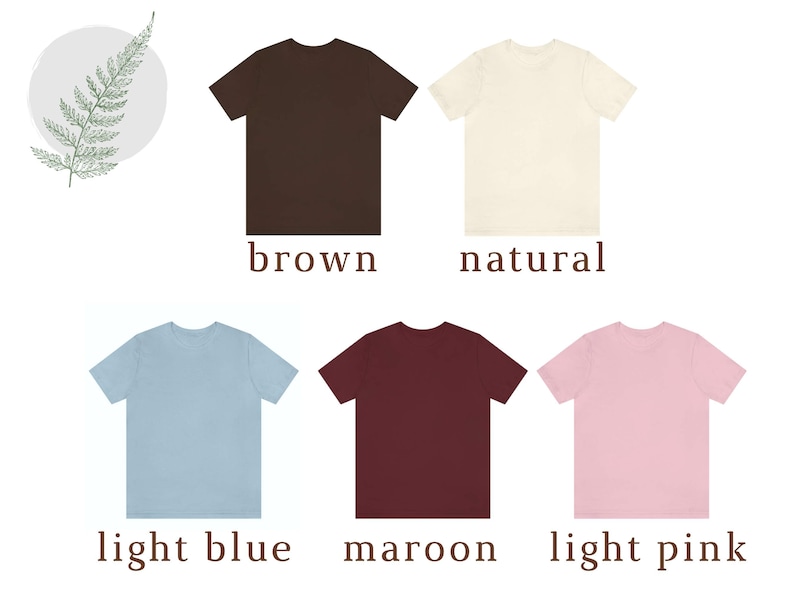 Peut inclure: Cinq t-shirts de couleurs diff&eacute;rentes&nbsp;: marron, naturel, bleu clair, bordeaux et rose clair. Les t-shirts sont tous du m&ecirc;me style, avec des manches courtes et un col rond.