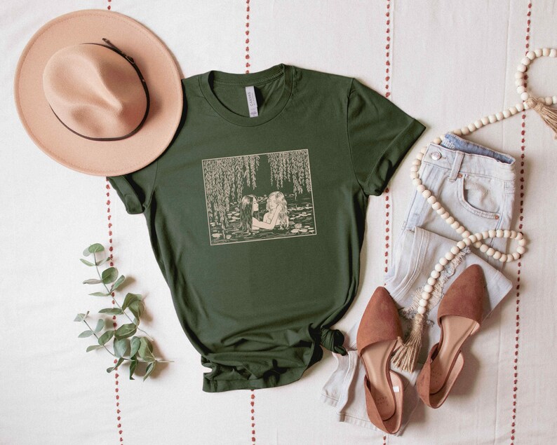 Sapphic Shirt, Lesbian Love, Nymph Lesbian Couple, Wlw Shirt, Subtle Pride, Lesbian Fairytale Shirt, Gay Pride, Vintage Lesbian, Queer Gifts Military Green