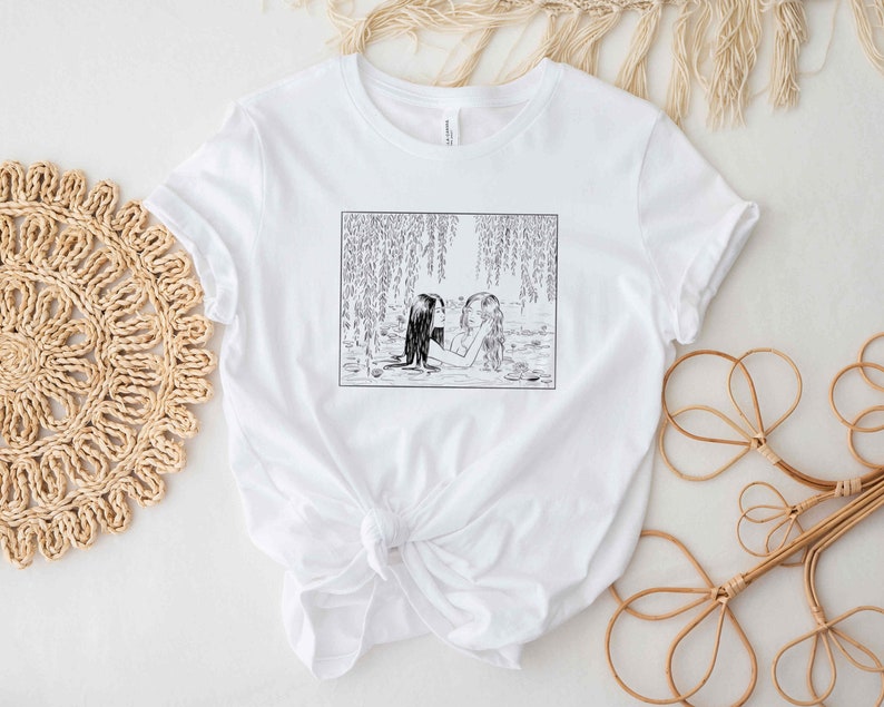 Sapphic Shirt, Lesbian Love, Nymph Lesbian Couple, Wlw Shirt, Subtle Pride, Lesbian Fairytale Shirt, Gay Pride, Vintage Lesbian, Queer Gifts White