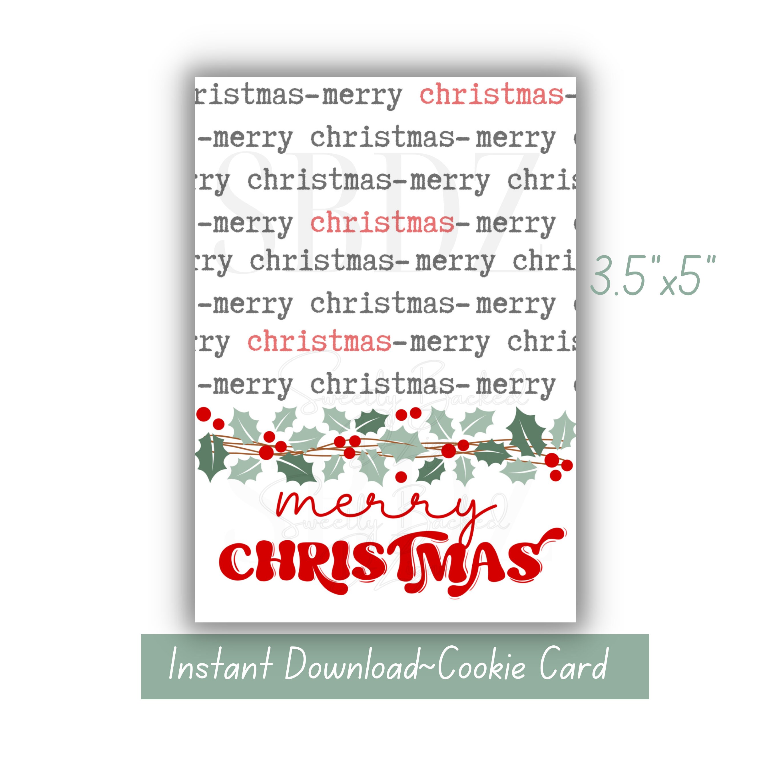 Printable Christmas Cookie Card-printable Cookie Card-mini Cookie Card ...