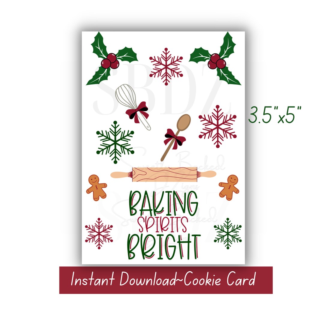 Printable Christmas Cookie Card-mini Cookie Card-baking Spirits Bright ...