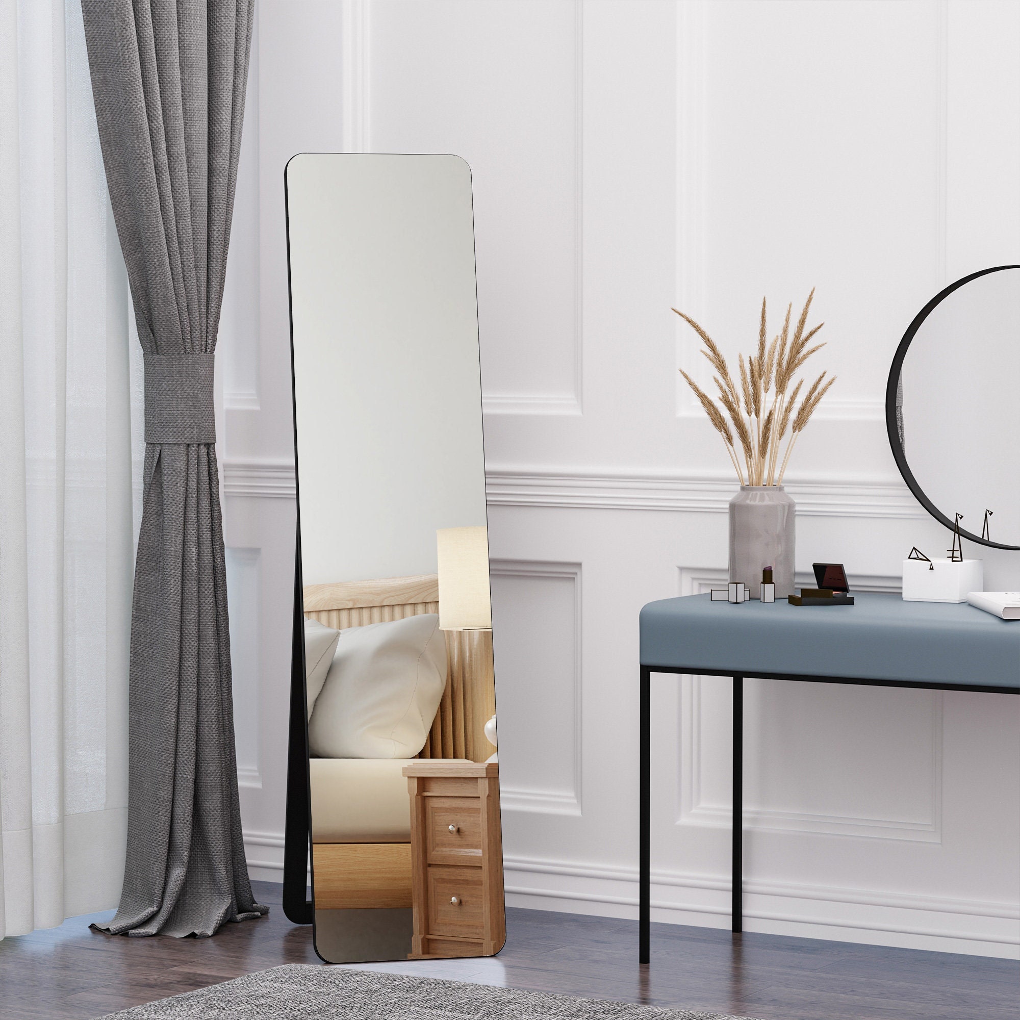 144 x 45 cm Floor Full Length Mirror Stand Full Body Dressing Mirrors with Stand Silver 