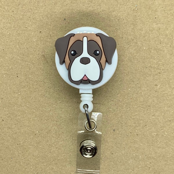 Boxer Badge Reel, Brown Dog ID Holder, Large Puppy Clip, Lanyard Clasp Dog, Fastener for Dog Lover, Boxer Accessories for Vet Tech