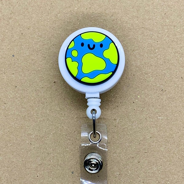 Happy Earth Badge Reel, Cheery World Retractable ID Holder, Smile Planet Badge Holder, Science Planetary Gift, Present for Nature Lover