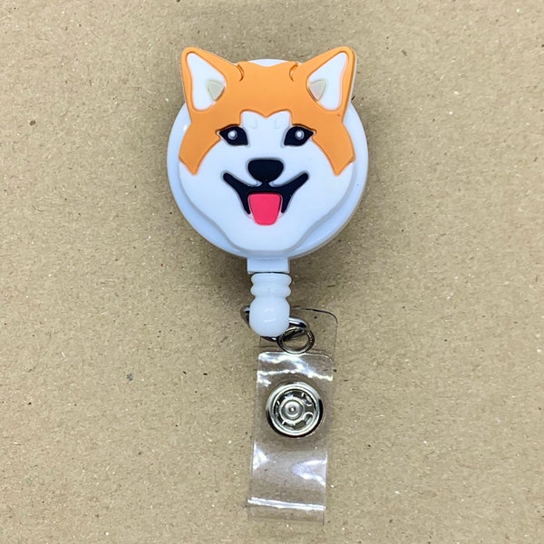 Shiba Inu ID Holder, Shiba Badge Reel, Dog Breed Japan Badge Reel, Hunting Dog Accessory, Small Medium Animal Badge Reel, Happy Dog Lanyard