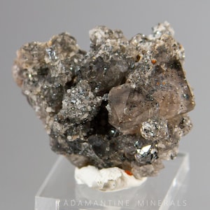 Specularite with Bipyramidal Quartz from Chub Lake Prospects, New York, Excellent Hematite and Quartz Mineral Specimen, 30 mm