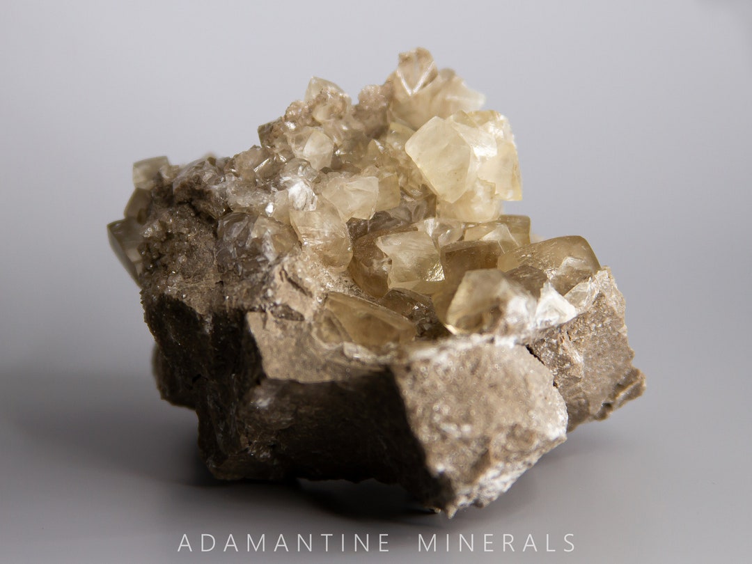 Golden Calcite Crystals on Dolostone Matrix From Michigan, With ...