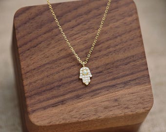 S925 Hamsa Hand Necklace with Opal & CZ | Evil Eye Necklace | Dainty Sterling Silver Fatima Pendant | Protection Jewelry | Mother's Day Gift