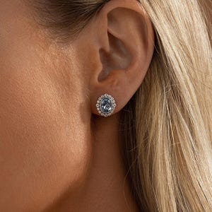 925 Sterling Silver Blue Topaz Stud Earrings, Vintage-Inspired Stud Earrings, Gift for Mom Grandma, Bridal Jewelry, Classic Silver Earrings
