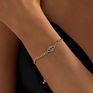 Evil Eye Bracelet with Curb Chain, 18K GOLD Plated Evie Eye Bracelet, Everyday Bracelet, Birthday Gift for Her, Personalized Gift