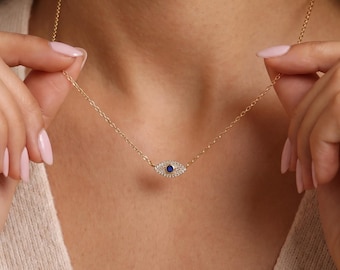 925 Sterling Silver Evil Eye Necklace | Gold Evil Necklace | Gift for Her | Birthday Gift | Vintage Necklace|Mother's Day Gift