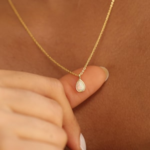S925 Vintage Teardrop Opal Necklace | 14K gold Plated Necklace | Minimalist Jewelry | Gift for Mom | Mother's Day Gift