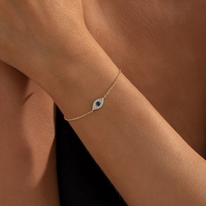 Evil Eye Bracelet in Sterling Silver, 18K GOLD Plated Evie Eye Bracelet, Birthday Gift for Her