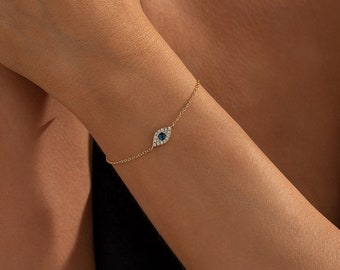 Evil Eye Bracelet in Sterling Silver, 18K GOLD Plated Evie Eye Bracelet, Birthday Gift for Her