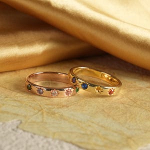 Personalised Dainty Birthstone Ring| Custom Family Birthstone Ring| 18K Gold Stacking Ring| Anniversary Gift| Thanksgiving &Christmas Gift