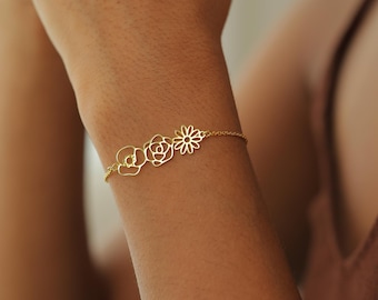 Pulsera personalizada con la flor de nacimiento • Joyería personalizada con la flor de nacimiento de la familia • Regalo elegante para mamá, esposa o hija • Regalo para el Día de la Madre