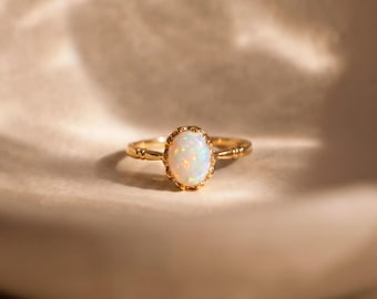 Oval Sterling Silver Opal Ring | 18K Gold Plated Opal Ring | Minimalist Opal Jewelery | October Birthstone | Mother's Day Gift