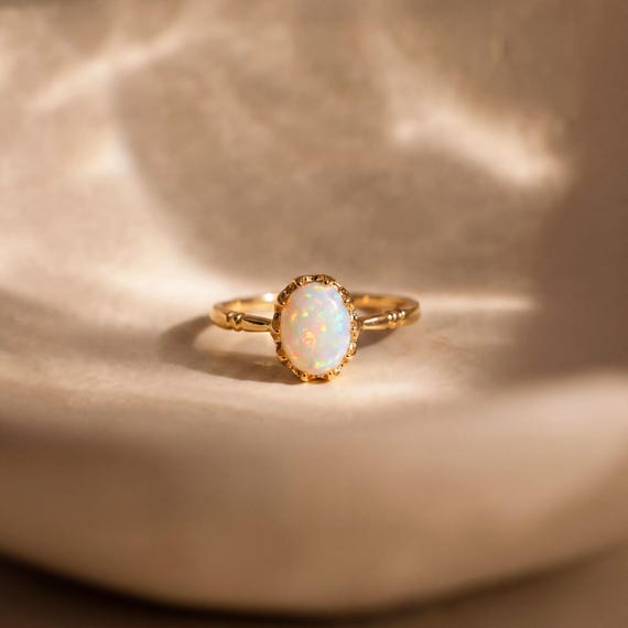 Oval Sterling Silver Opal Ring | 18K Gold Plated Opal Ring | Minimalist Opal Jewellery | October Birthstone | Mother's Day Gift