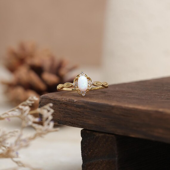 Sterling Silver Opal Ring – Vintage Natural Opal Ring –  18K Gold Plated Ring – Gift for Her – Mother's Day Gift