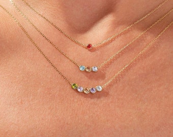 Bezel Set Family Birthstone Necklace, Multi Stone Personalized Gift