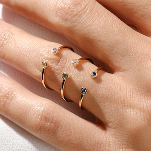 14k Gold Bezel Set Open Cuff Birthstone Ring / Open Birthstone Ring / Matching Cuff Open Birthstone Ring / Birthstone Gifts / Promise Ring