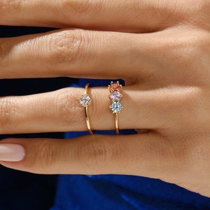Round Cut Birthstone Ring in 14k Solid Gold / Personalized Birthstone Ring for Mothers Day / Unique Birthday Gift / Custom Gemstone Ring Mom