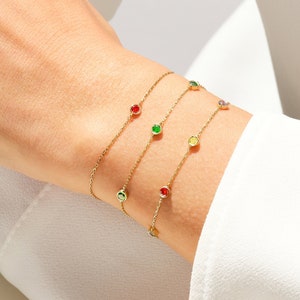 14k Solid Gold Emerald Station Bracelet / Personalized Family Bracelet / Multi Birthstone Bracelet / Custom Made Birthstone Gifts for Women image 1