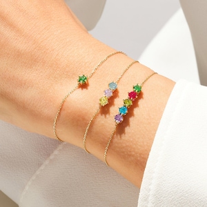 14k Gold Three-Stone Bracelet / Personalized Multi-Stone Family Bracelet / Custom Made Birthstone Gifts for Women / Mother's Day Gifts
