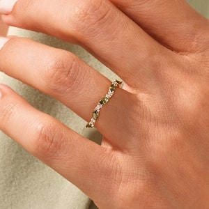 Gold Vermeil Marquise and Round Cut Half Eternity Ring / Birthstone Ring / Minimalist Stackable Ring / Half Eternity Birthstone Ring
