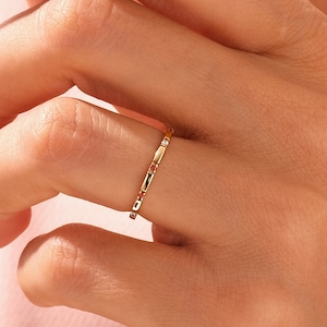 Gold Vermeil Pave Set Round Birthstone Ring /  Nine-Stone Birthstone Ring / Minimalist Stackable Ring  / Sterling Silver Birthstone Ring