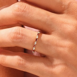 Gold Vermeil Baguette and Round Cut Birthstone Ring / Shared Prong Birthstone Ring / Thin Stackable Ring for Her / Birthstone Ring