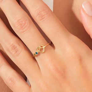 14k Solid Gold Infinity Heart Birthstone Ring / Nature-Inspired Birthstone Ring /Personalized Gemstone Ring for Women / Women Birthday Gift