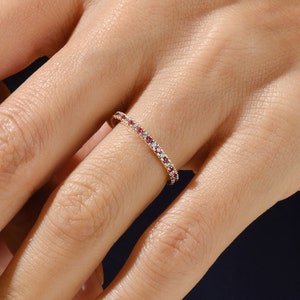 14k Solid Gold Alternating Ruby Eternity Ring / Full Eternity Stackable Birthstone Ring for Women / Minimalist Birthday Ruby Ring