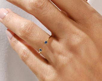 14k Gold Bezel Set Open Cuff Sapphire Ring / Open Birthstone Ring / Matching Cuff Open Sapphire Ring / Birthstone Gifts / Promise Ring