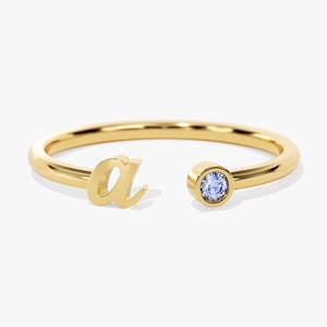 Gold Vermeil Initial Birthstone Ring / Birthstone Ring / Personalized Gemstone Ring for Women / Custom Letter Ring / Birthday Gift