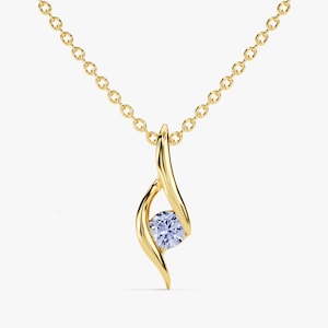 14k Solid Gold Solitaire Birthstone Pendant Necklace / Personalized Gifts For Mothers / Custom Made Gift for Her