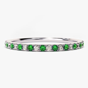 Anillo con piedra natal, alianza de eternidad completa alternada, regalo para ella. imagen 8