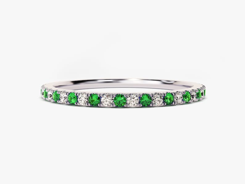 Anillo con piedra natal, alianza de eternidad completa alternada, regalo para ella. imagen 8