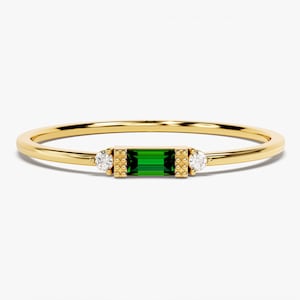 Baguette Birthstone Ring / Personalized Gift / 14k Solid Gold Baguette Gemstone Ring / Minimalist Birthstone Ring for Women / Gift for Mom