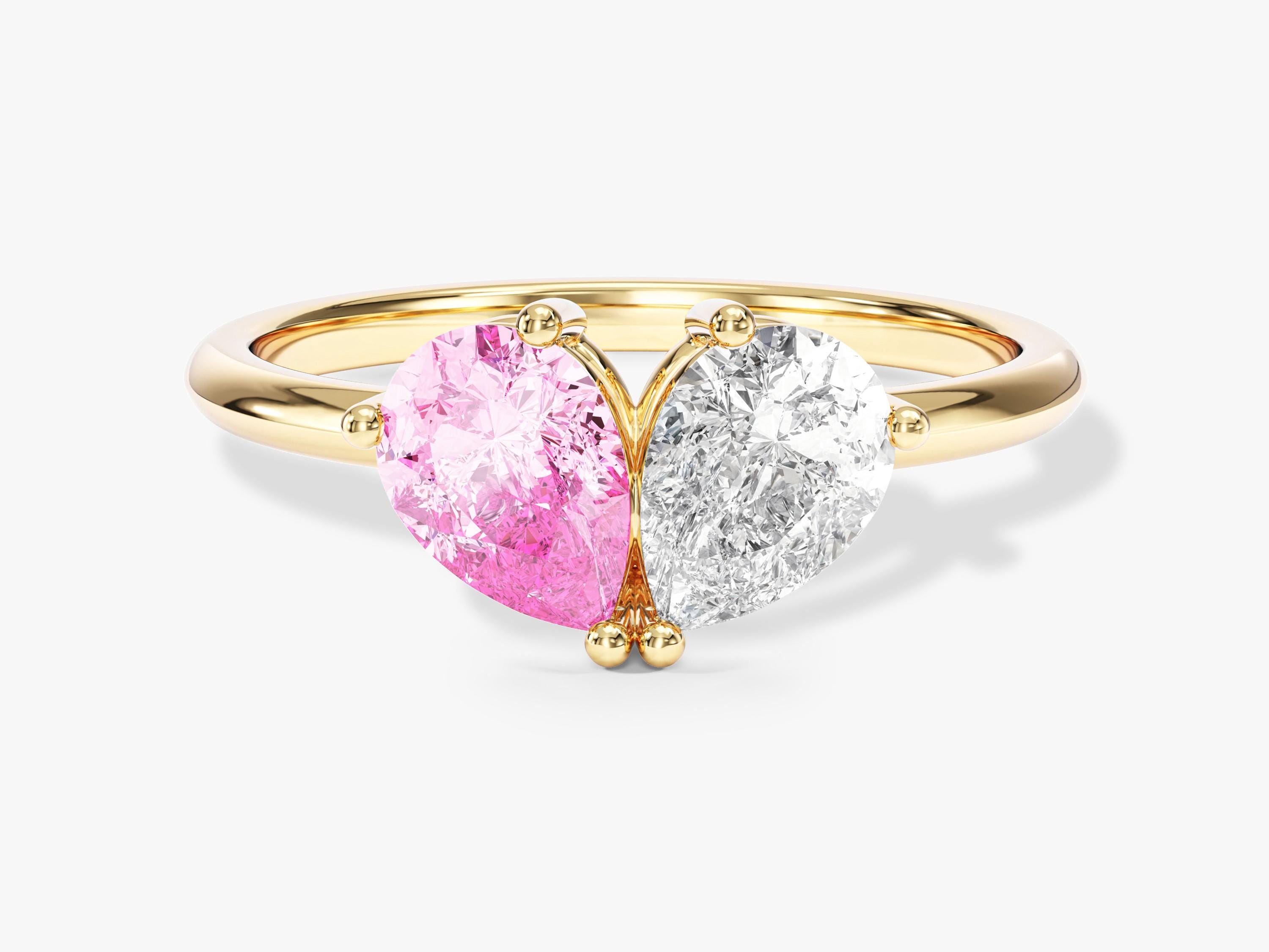 Toi et Moi Pear Birthstone Ring, 14k Personalized Gemstone Ring, Couples Gift