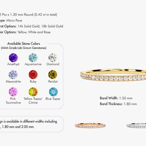 14k Solid Gold Birthstone Eternity Ring / Full Eternity Stackable Gemstone Ring for Women / Minimalist Birthday Birthstone Ring image 9