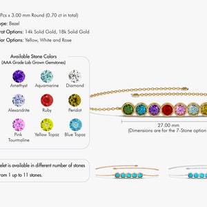 14k Solid Gold Bezel Set Birthstone Bracelet / Charm Gemstone Bracelet / Birthstone Family Bracelet / Gifts for Grandma / Mother's Day image 9