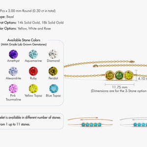 14k Solid Gold Bezel Set Birthstone Bracelet / Charm Gemstone Bracelet / Birthstone Family Bracelet / Gifts for Grandma / Mother's Day image 7