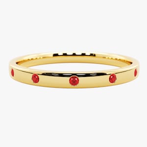 Flush Set Birthstone Band / 14k Solid Gold Birthstone Ring for Women / Minimalist Stacking Gold Band Ring / Birthday Gift / Mother's Day