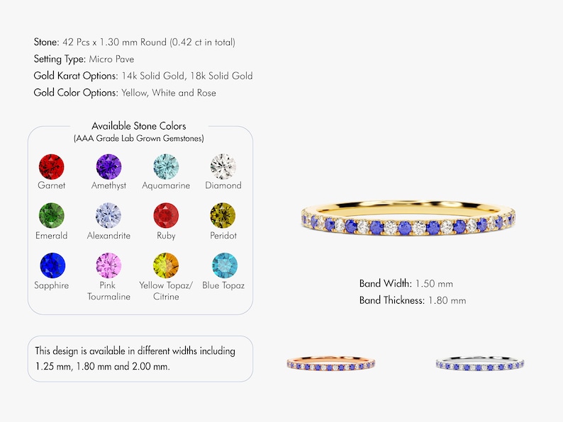 Anillo con piedra natal, alianza de eternidad completa alternada, regalo para ella. imagen 9