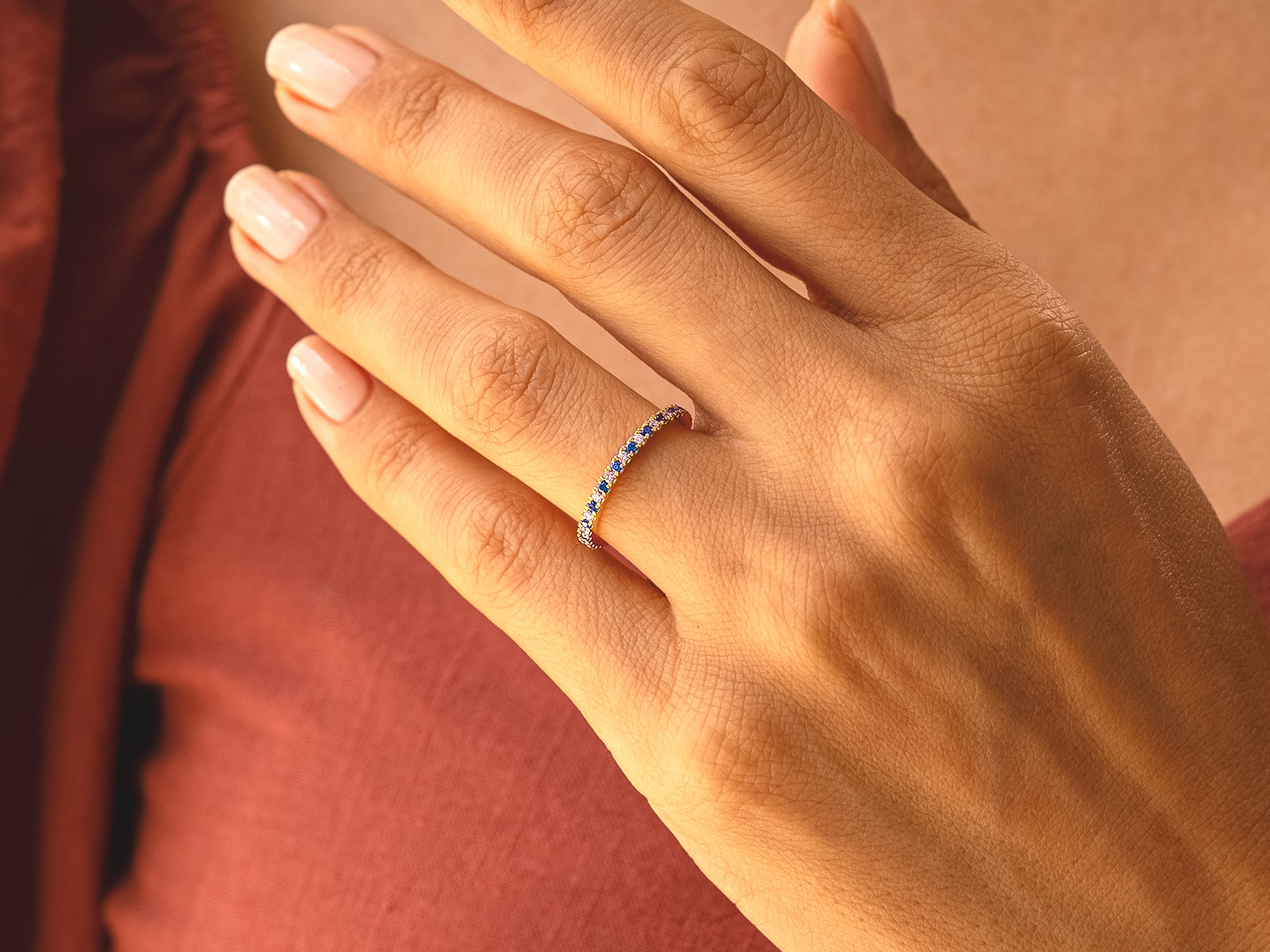 14k Solid Gold Alternating Sapphire Eternity Ring / Full Eternity ...