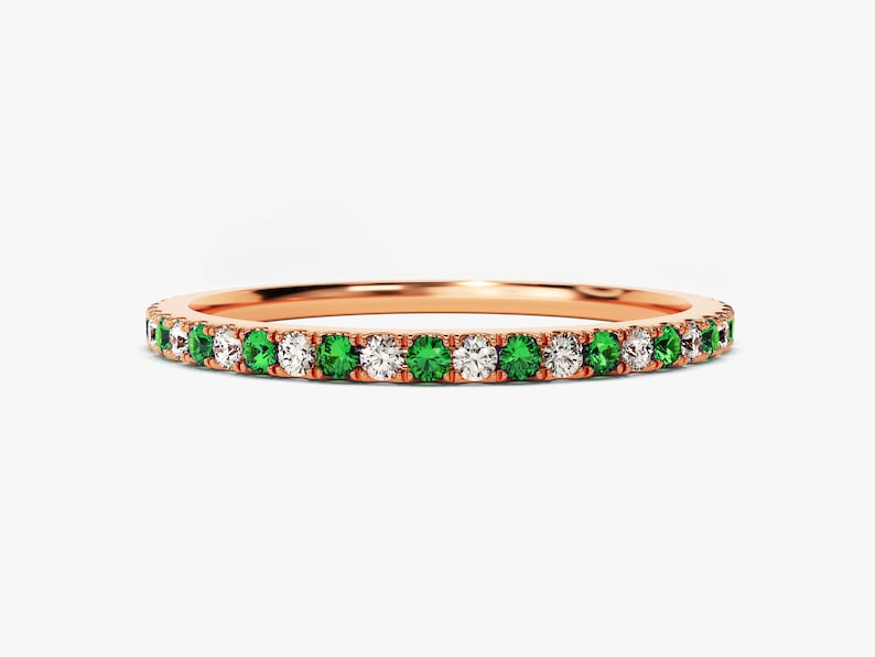 Anillo con piedra natal, alianza de eternidad completa alternada, regalo para ella. imagen 7