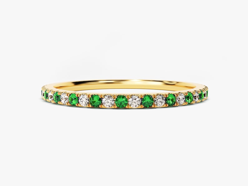 Anillo con piedra natal, alianza de eternidad completa alternada, regalo para ella. imagen 2