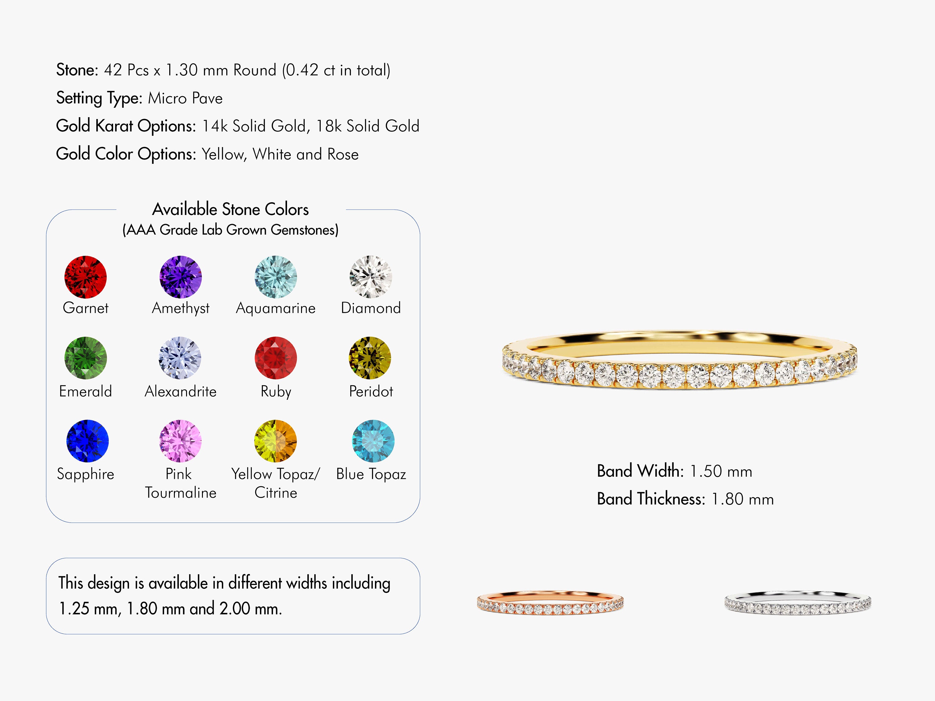 14k Solid Gold Full Eternity Ring / Stackable Birthstone Ring for Women ...